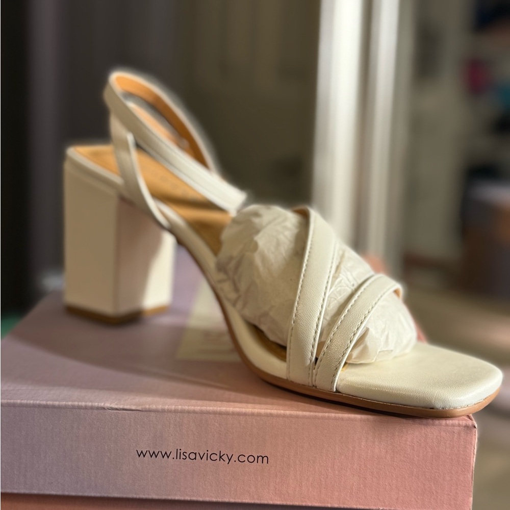 Cream Block Heel Sandals